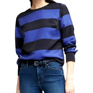 New Banana Republic XS Shimmer Stripe Long Sleeve Blouse Evening Top Blue Black